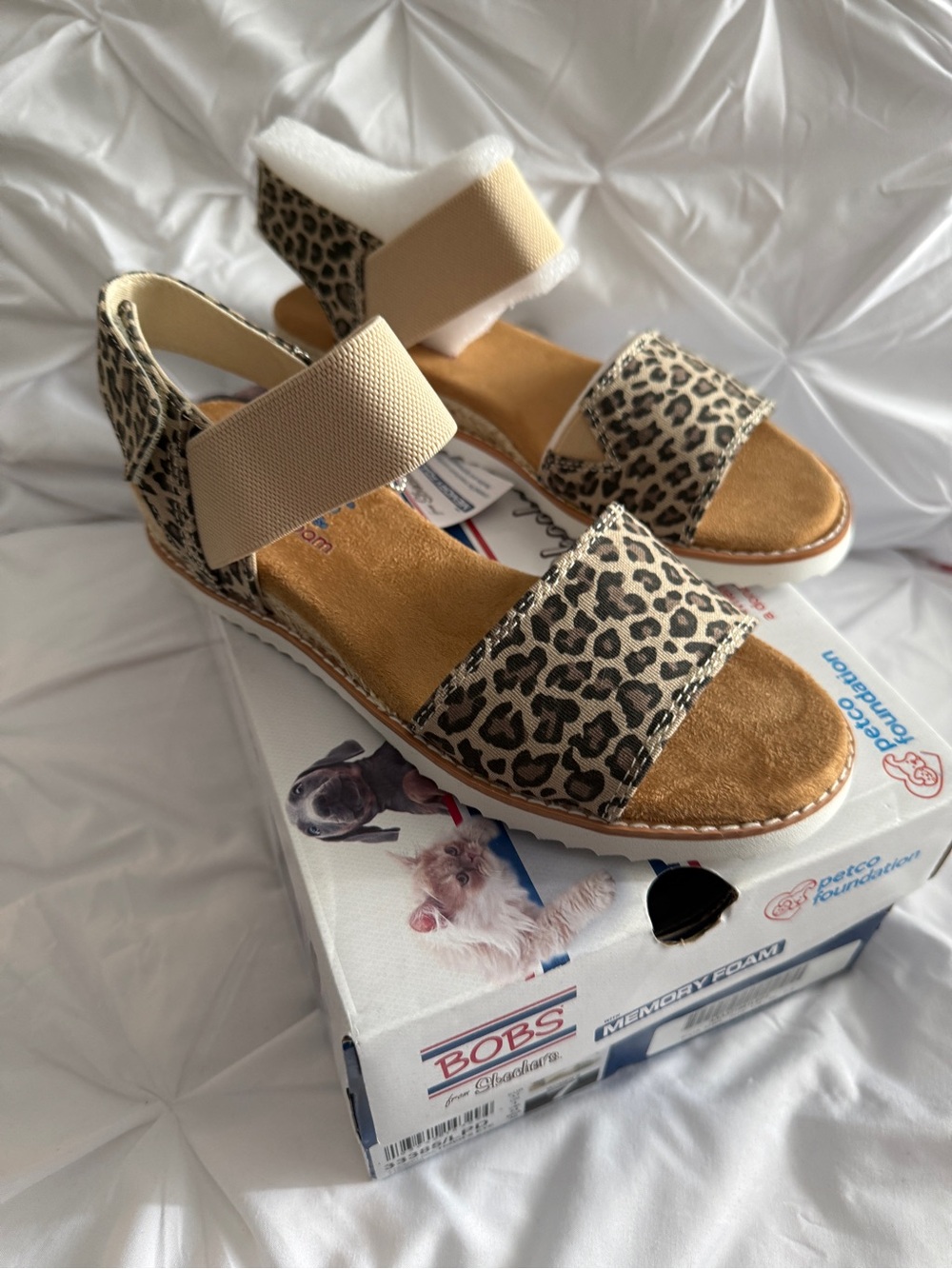 Skechers Women’s Leopard Print Elastic Strap Sandals - Beige and Brown